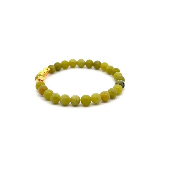 18K Gold Dragon Pixiu Piyao Money Bag Lucky Charm Bracelet Gemstones Peridot 6mm - Picture 4 of 4
